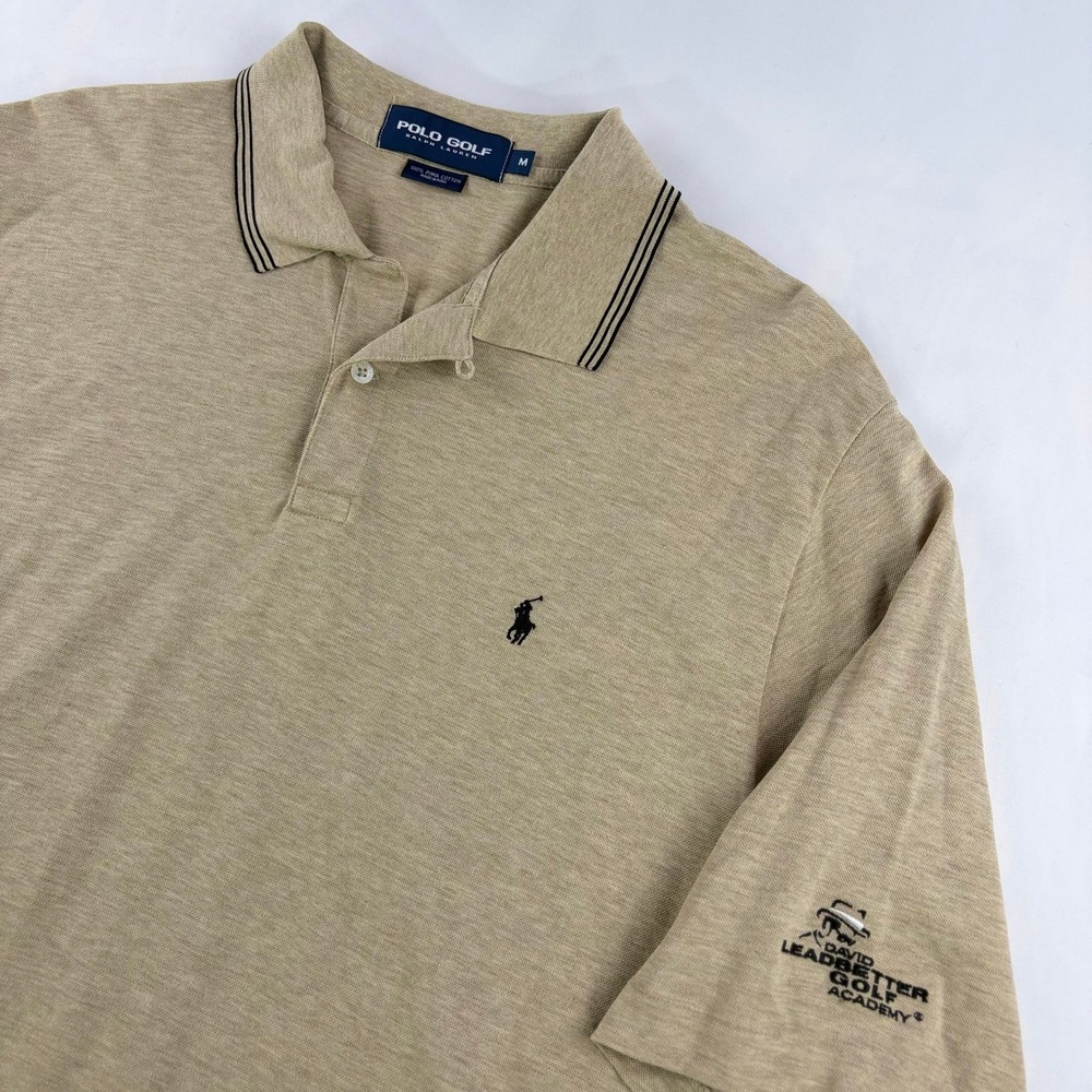 Polo Golf Ralph Lauren Polo Shirt Mens M Tan Pima Cotton David Leadbetter Logo